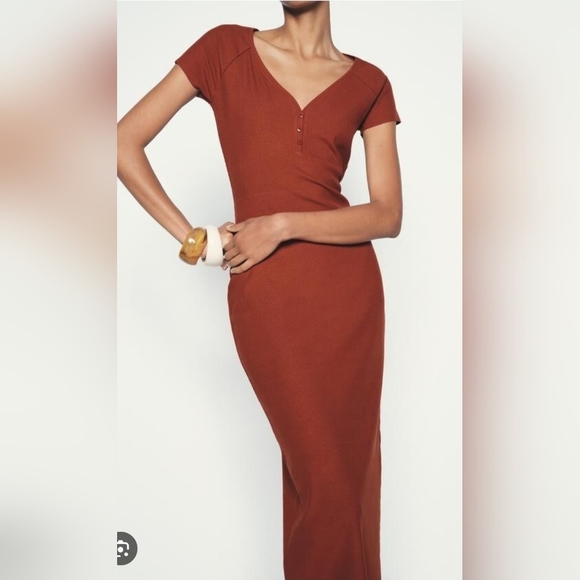 Zara Dresses & Skirts - Zara Ribbed Midi Dress Rust Orange Size S